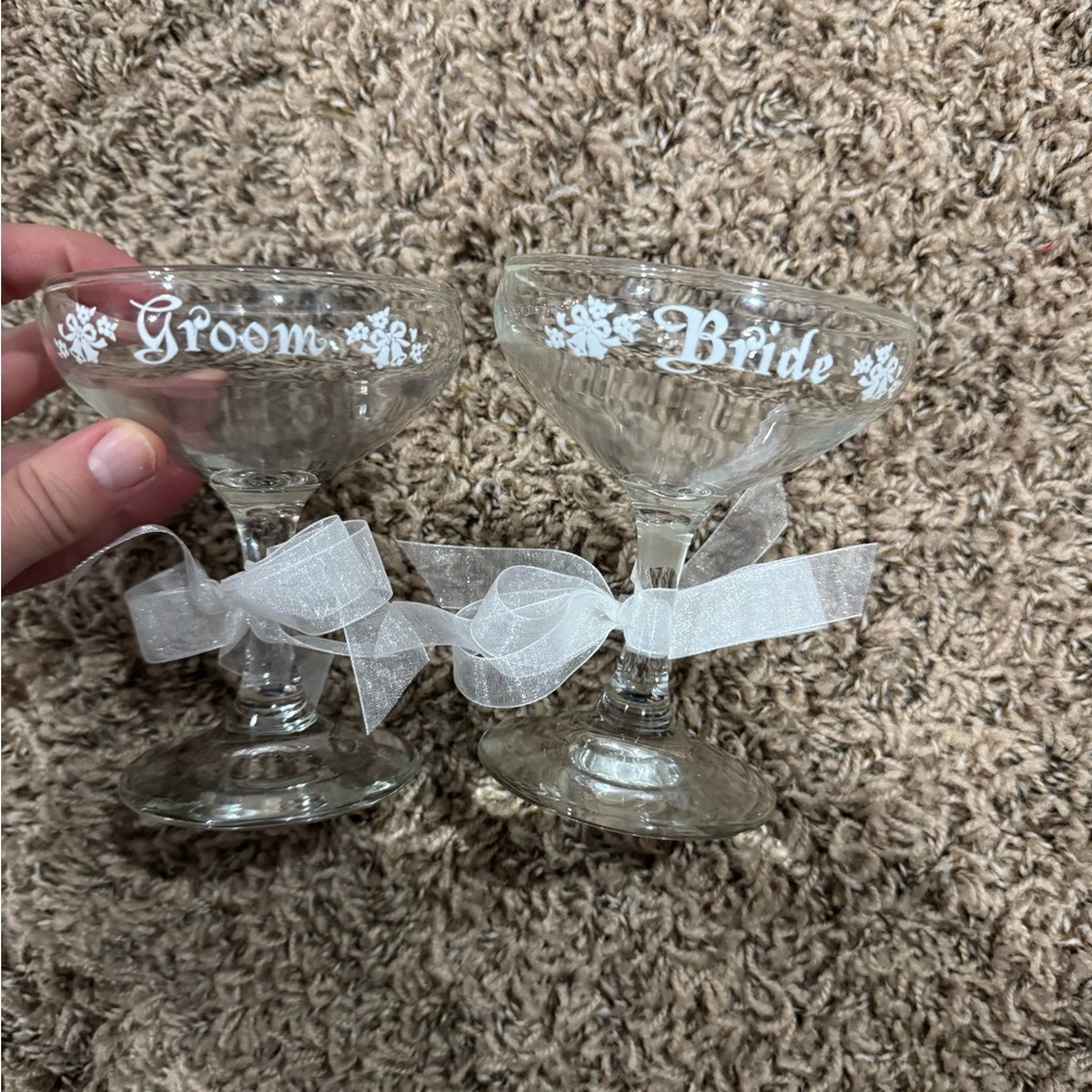 Bride and Groom Vintage 1973 White Drinkware Set for Elegant Dining